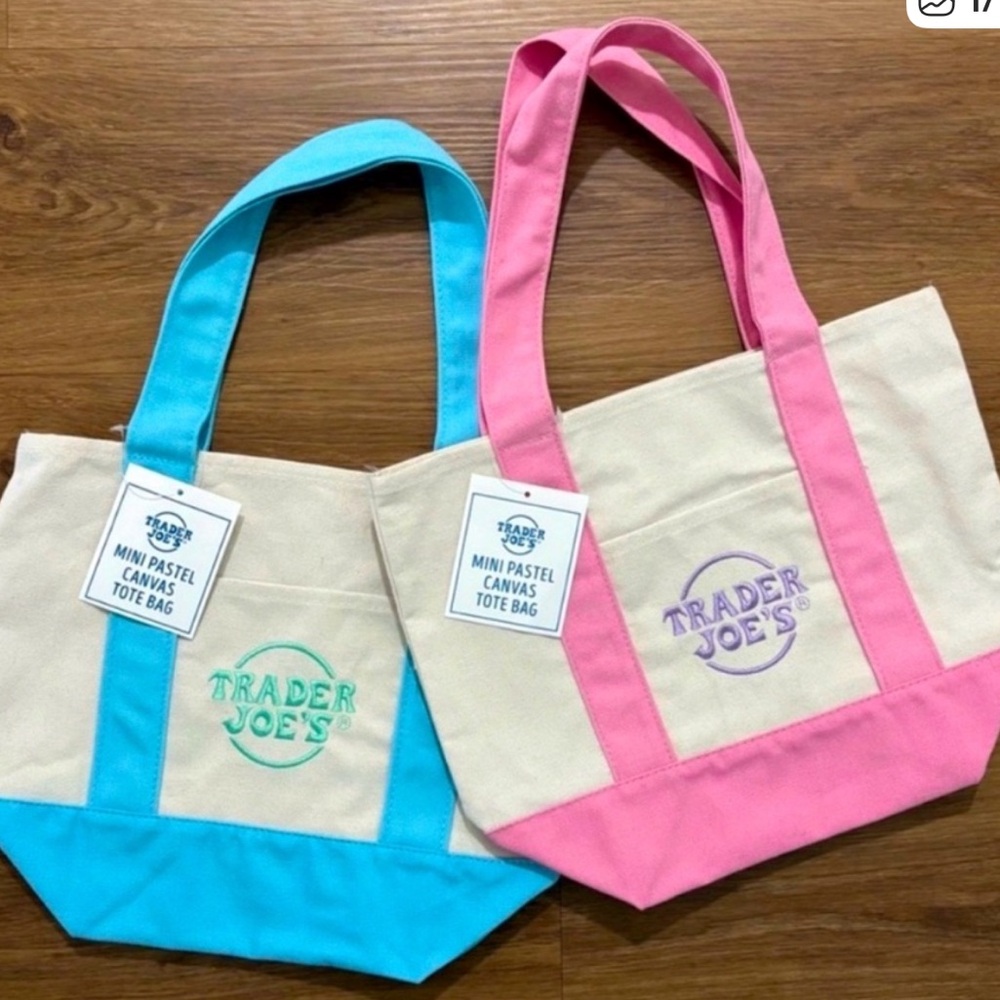 Trader Joe’s Mini Tote Bags - Pastel Blue and Pink Set of Two